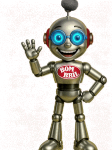 Mascote Robom-Bril apontando para o regulamento